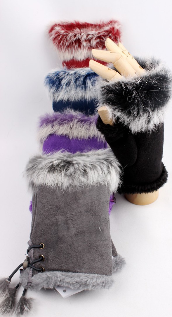 Faux suede and fur trim fingerless glove black Style: S/LK4111 image 0